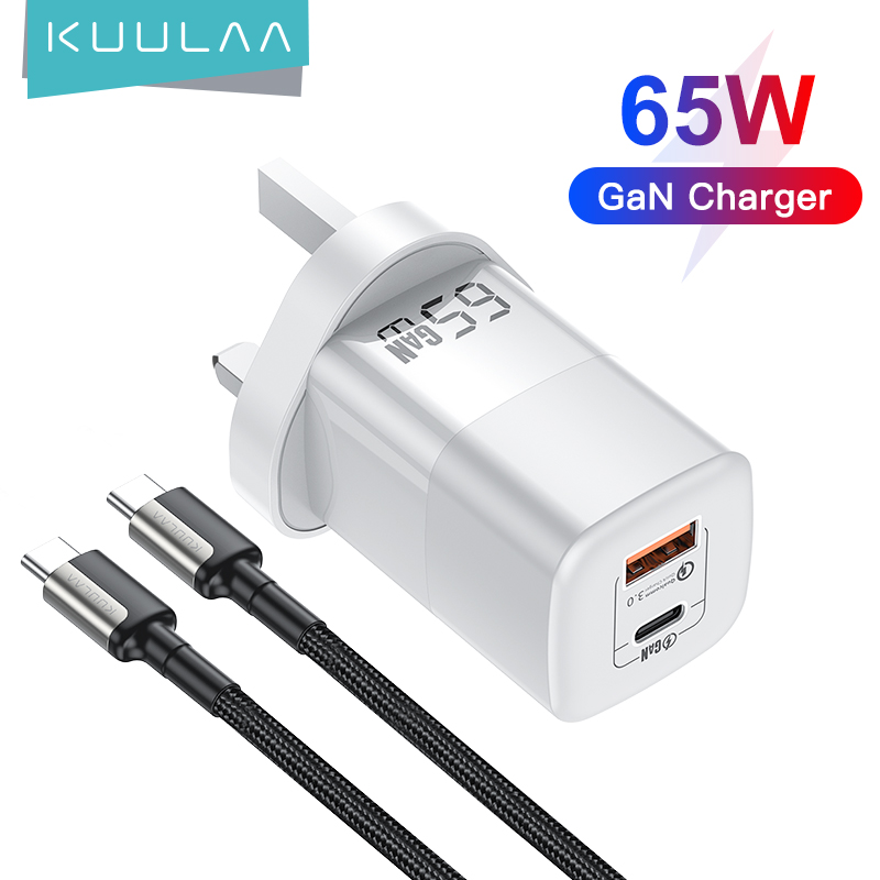KUULAA GaN2 USB Charger 65W GaN Pro USB Charger QC 4.0 3.0 Type C PD Fast Charging for iPhone 14 13 pro max Samsung S22 GaN Fast Charger Adapter for Macbook Air Laptop
