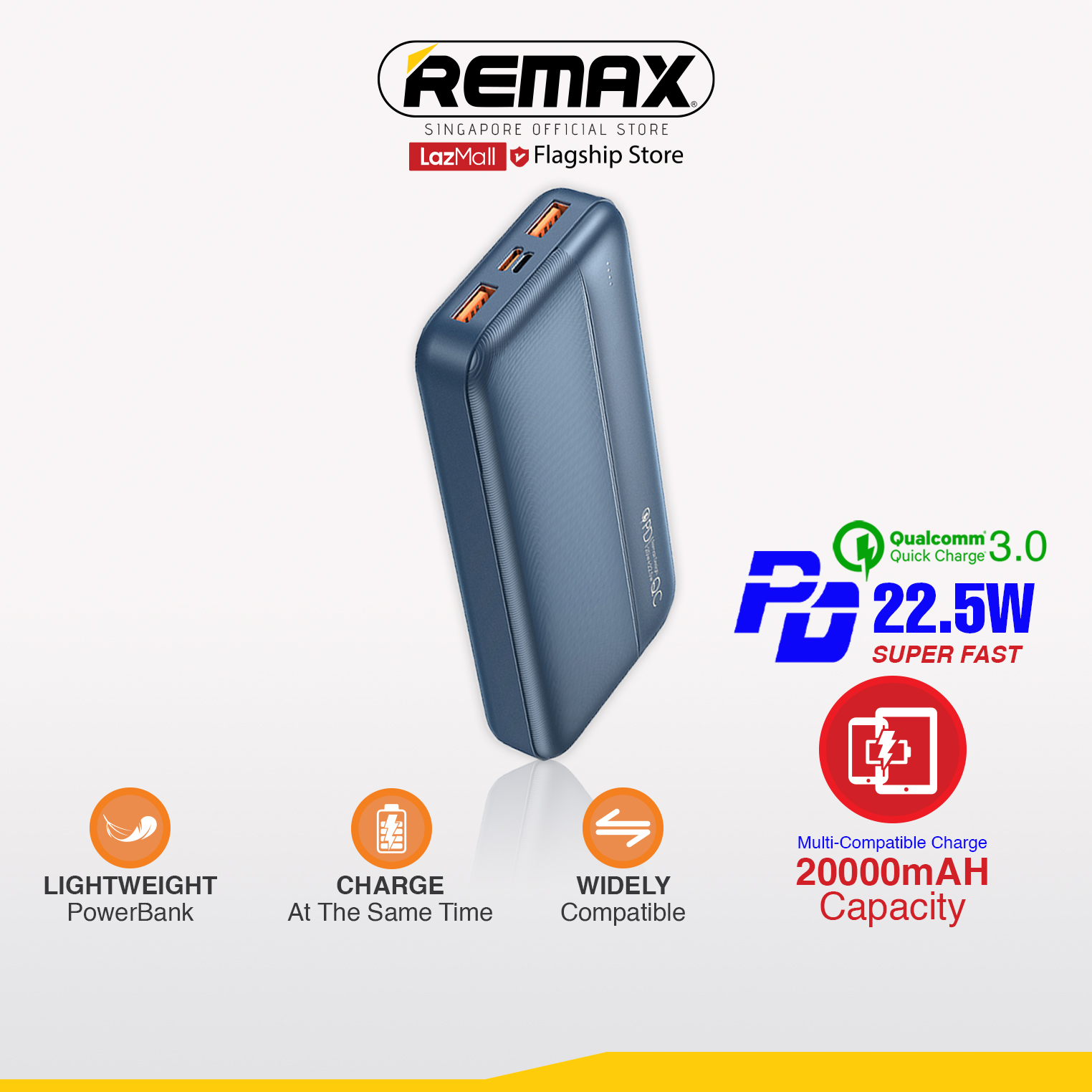 [Remax Energy] Remax RPP-213 20000mAh 22.5W PD+QC Lightweight Multi-Device Super Fast charging Power Bank