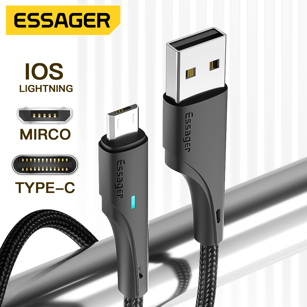 Essager 3A Type C / Micro /iPhone To USB Cable For Huawei Xiaomi Samsung Fast Charging Phone Charger Type Data Line