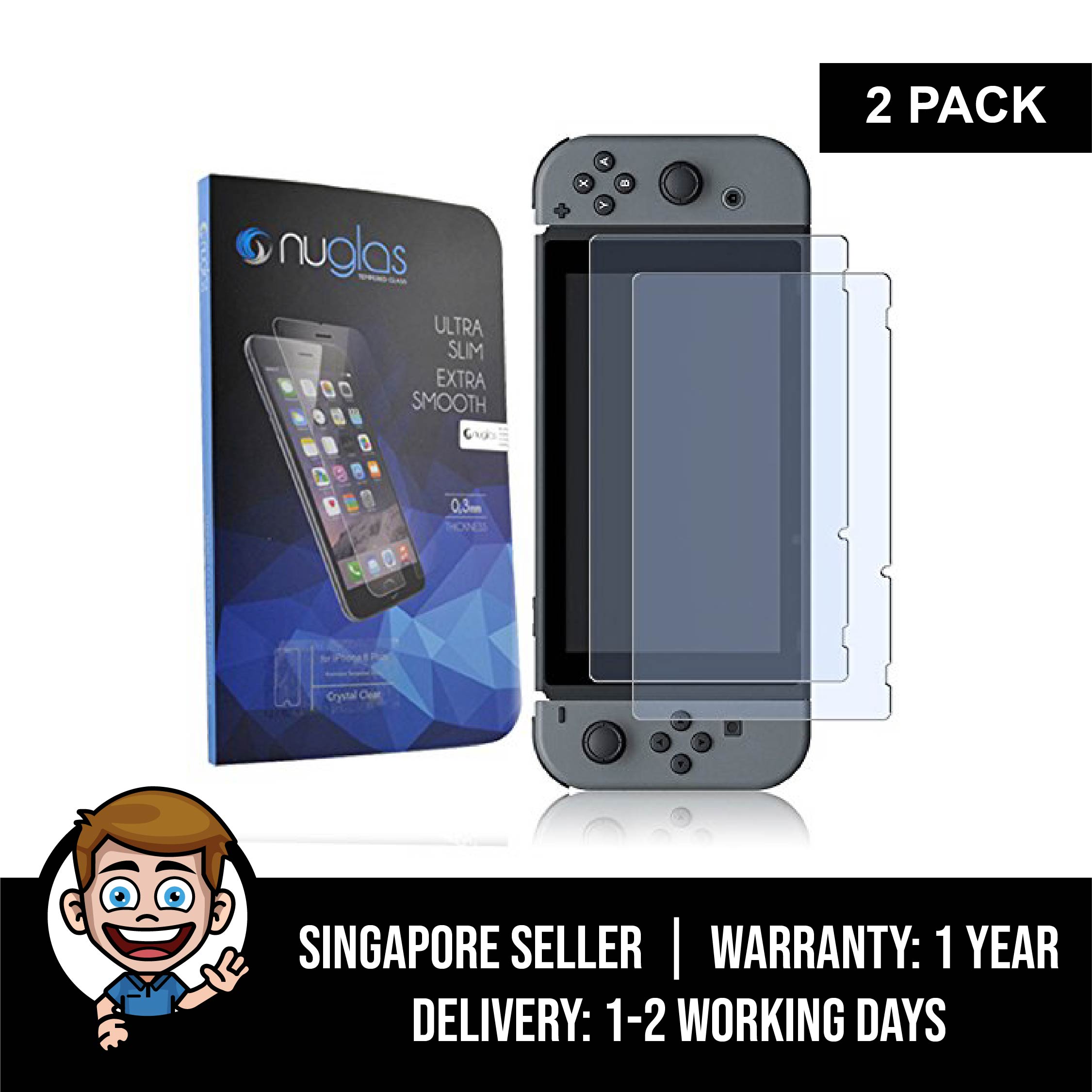 NuGlas Tempered Glass for Nintendo Switch, 9H Tempered Glass Screen Protector for Nintendo Switch 2017 & 2019 (2-Pack)