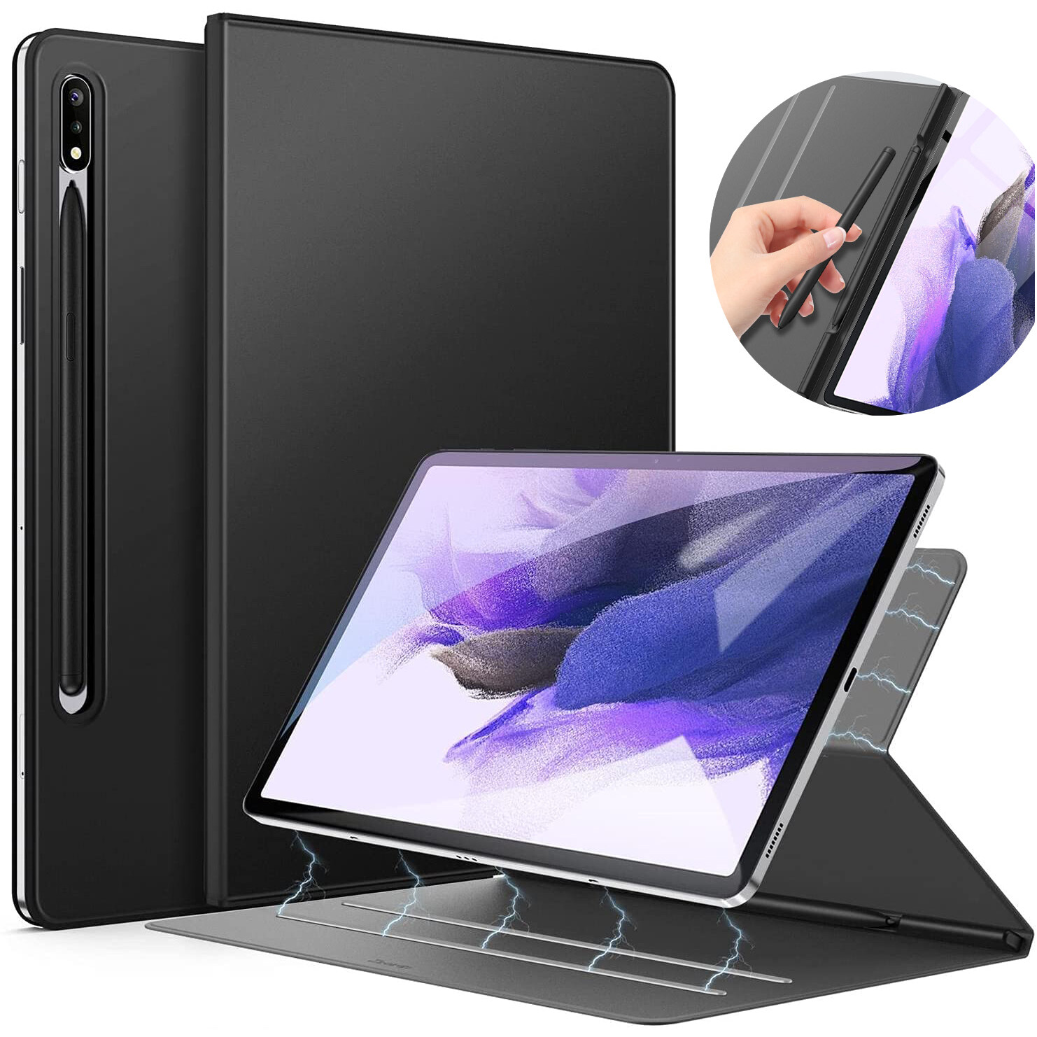 Magnetic Case for Samsung Galaxy Tab S7 FE 2021/Tab S8 Plus 2022/S7 Plus 2020, Ultra Slim Stand Flip Case Magnetic Back with Pen Holder, with Auto Wake/Sleep Smart Cover for Samsung Galaxy Tab S8 11 i