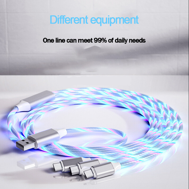 3 in 1 LED Lighting Multi Universal Cable Triple USB Fast Charger Cable For Micro USB Type C Charging Wire for Samsung Huawei Xiaomi Honor iPhone Cable