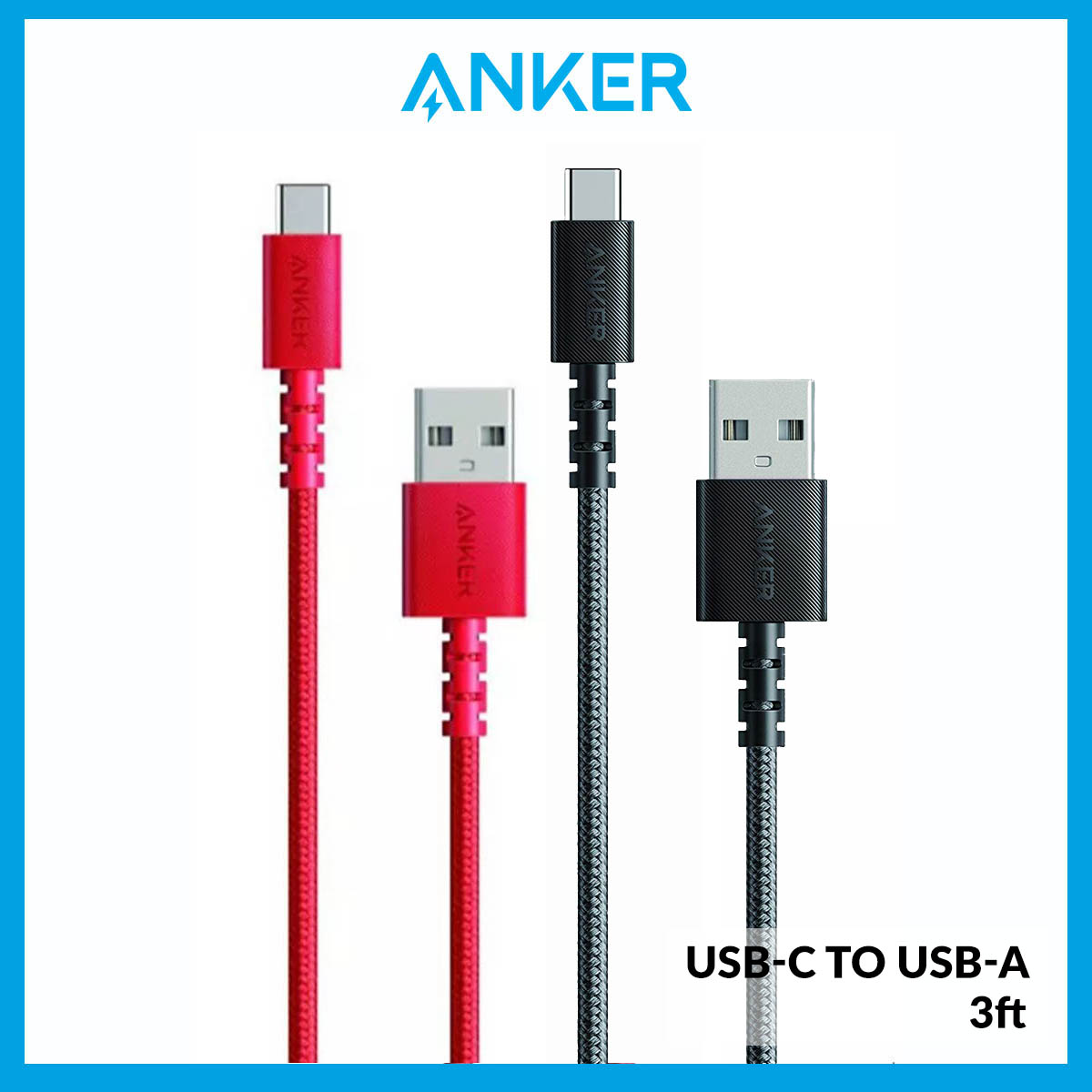 Anker (3ft) PowerLine Select+ USB-C to USB-A Fast Charging Type C Cable, for Samsung Galaxy S20 Series / S10 / S9 / Note 10 Series, LG V20 / G5 / G6 and More (Black)