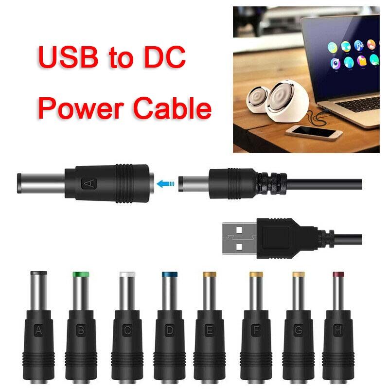 Universal Power Cable USB to DC 5.5 * 2.1mm Jack 5V Charging Cord 8 in 1