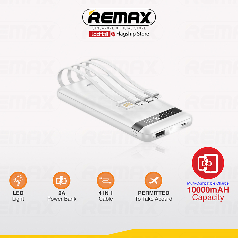 [Remax Energy]  RPP-222 10000mAH 2A Permitted To Take Aboard Fast Charge Power Bank  With 4 In 1 Cable + LED Flash Light