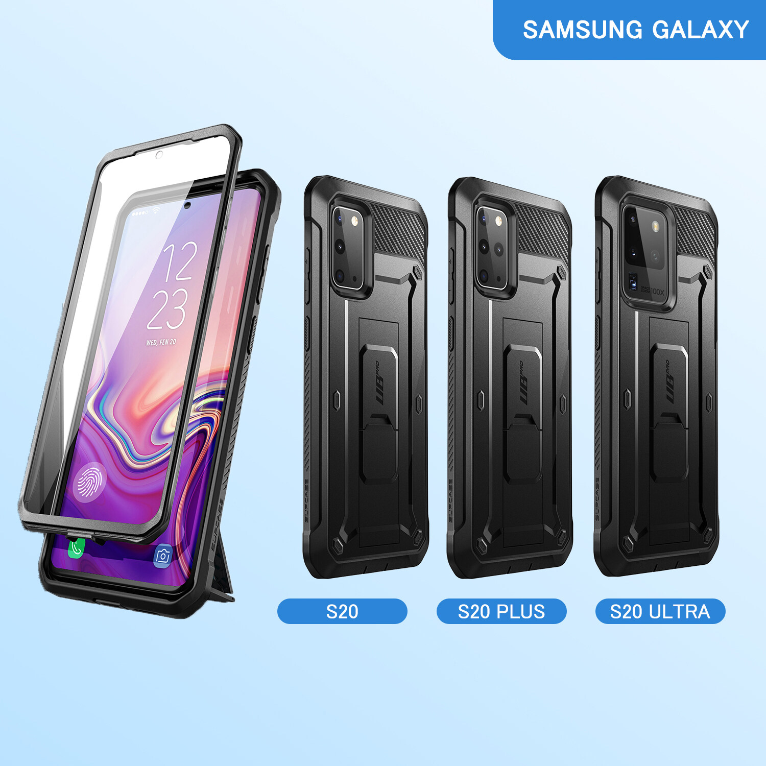 SUPCASE UB Pro for Samsung Galaxy S20/S20 Plus/S20 Ultra 5G (2020 Release) Case Built-in Screen Protector with Full-Body Rugged & Kickstand Cover