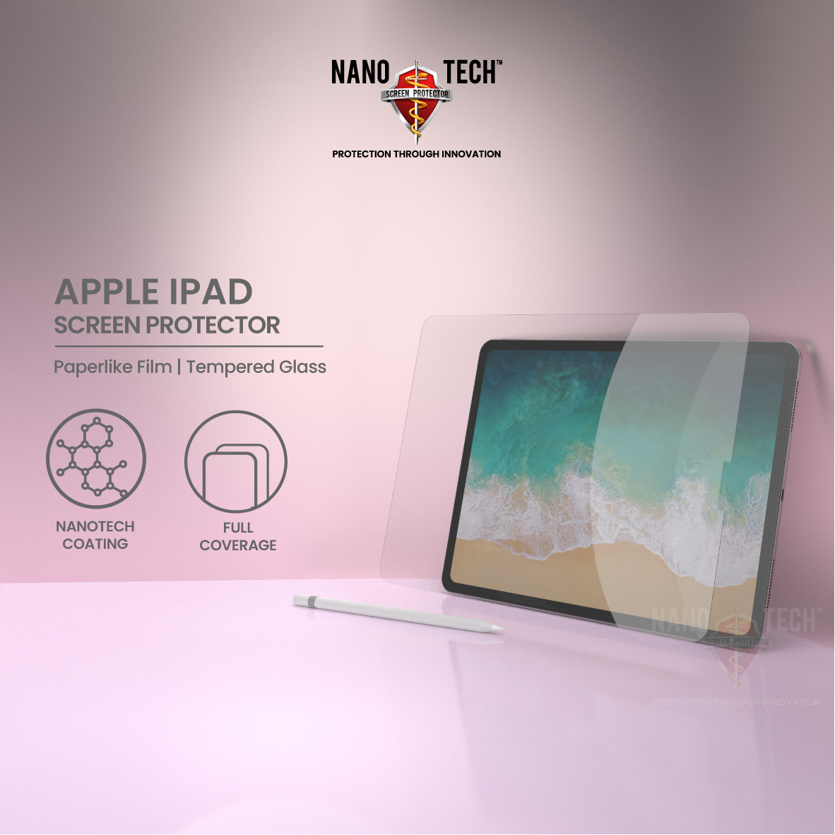 ﻿Nanotech Screen Protector iPad Pro 12.9 (2022/21/20/18) / iPad Pro 11 (2022/21/20/18) / iPad Pro 10.5 (2017) / iPad Pro 9.7 (2016) / iPad Air 4 (2020) / iPad Air 3 (2019) / iPad Air/Air 2 (2013/14) /