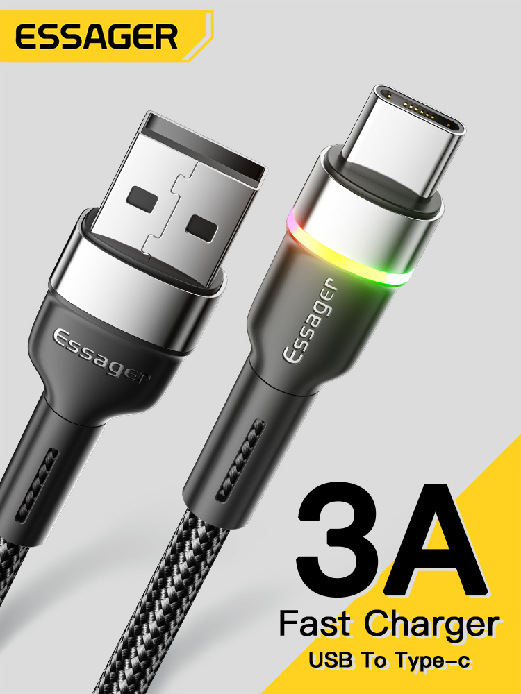 Essager led Type C cable is suitable for Xiaomi Samsung Huawei 3A fast charging data cable USB C charger mobile phone cable