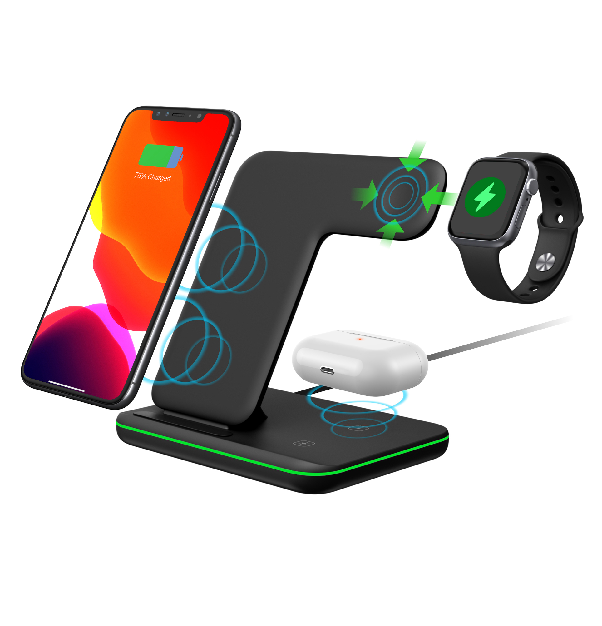 [NYZE] 3-in-1 Wireless Charging Station Designed for Apple iPhone 14  / 13 / 12 / 11 / X / 8, Apple Watch Ultra / 8 / 7 / 6 / 5 / 4 / 3 / 2 and Apple AirPods 3 / 2 / AirPods Pro / 2 and Other Qi Wirel