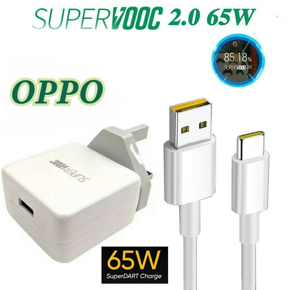 【In Stock】OPPO 65W Supervooc 2.0 Fast Charger SUPERDART Charger Set 10V 6.5A UK Plug For OPPO Realme Reno 4 Pro 5 Pro 6z 7 3 Pro 2 Pro Find X2 Pro 7 8 Pro