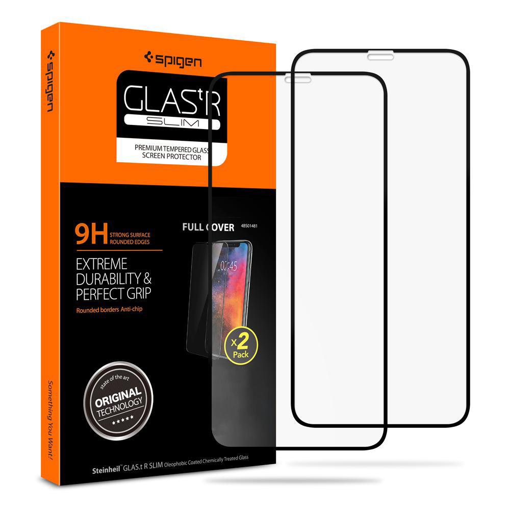 [2 Pack] Spigen iPhone 11 Pro Max Tempered Glass iPhone XS Max Screen Protector Full Coverage Precise Fit Scratch Defense Drop Protection Premium Quality