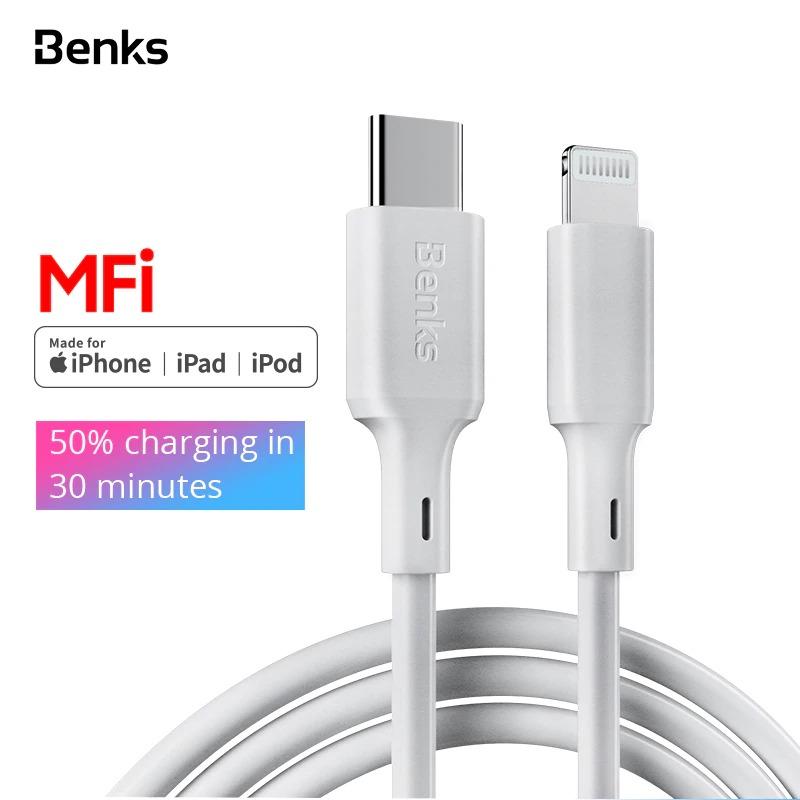 Benks USB C to Lightning Cable MFI, 18W USB-C Type C Original C94 Chip MFi Certified Supports Data Sync and Fast Charging PD Power Delivery Type-C Cable White Compatible for iPhone iPad Macbook [Local