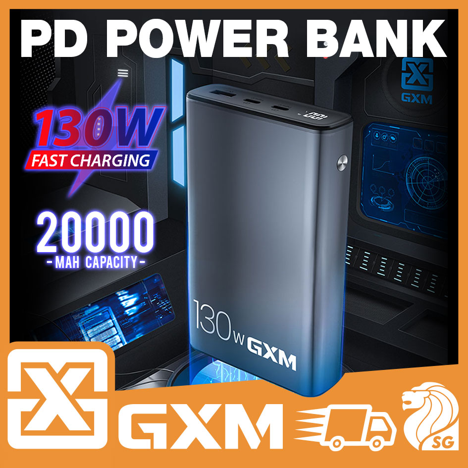 GXM 130W Power Bank 20000mAh PD Fast Charge Type C Charging Light Weight Rapid Charge For Laptop Phone Tablet 120W 100W 65W Portable Charger PowerBank Free 100W Type C Cable