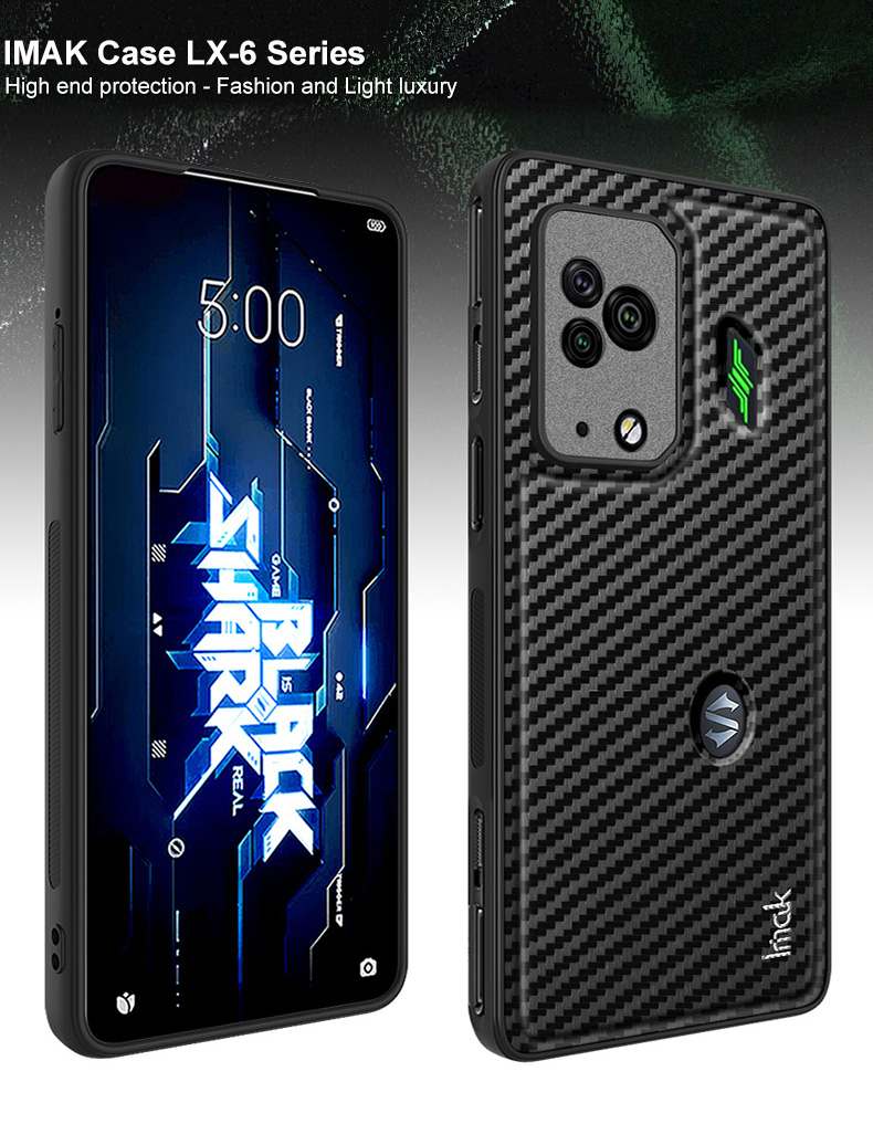 Black Shark 5 / 5 Pro - Imak LX-6 Carbon Fiber Design Case Anti Slip Full Coverage Casing Protection Shock Resistant Impact Lanyard Black Hard Button Protection Skid Fingerprint Resistance Scratch Abo