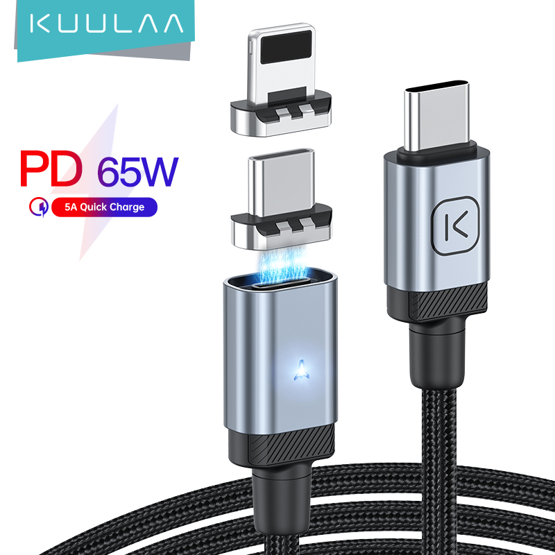 KUULAA 65W LED USB C Cable Magnetic USB Type C Cable For Huawei Xiaomi Samsung 27W Type C To Lightning Cable For iPhone 14 13 12 11 Mobile Phones Fast Charging PD Magnetic Cable Mobile Phone Cable USB