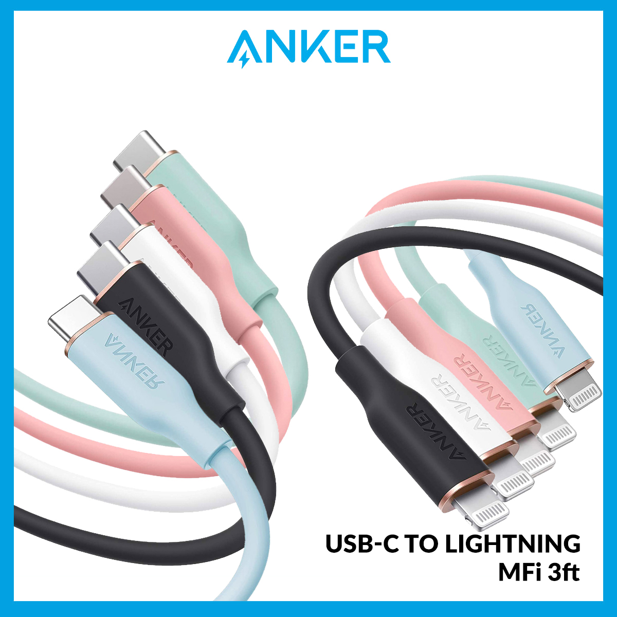 Anker PowerLine III Flow USB C to Lightning Cable (3ft) for iPhone 14 Series / 13 Series / 12 Pro Max / 12/11 Pro/X/XS/XR / 8 Plus, AirPods Pro