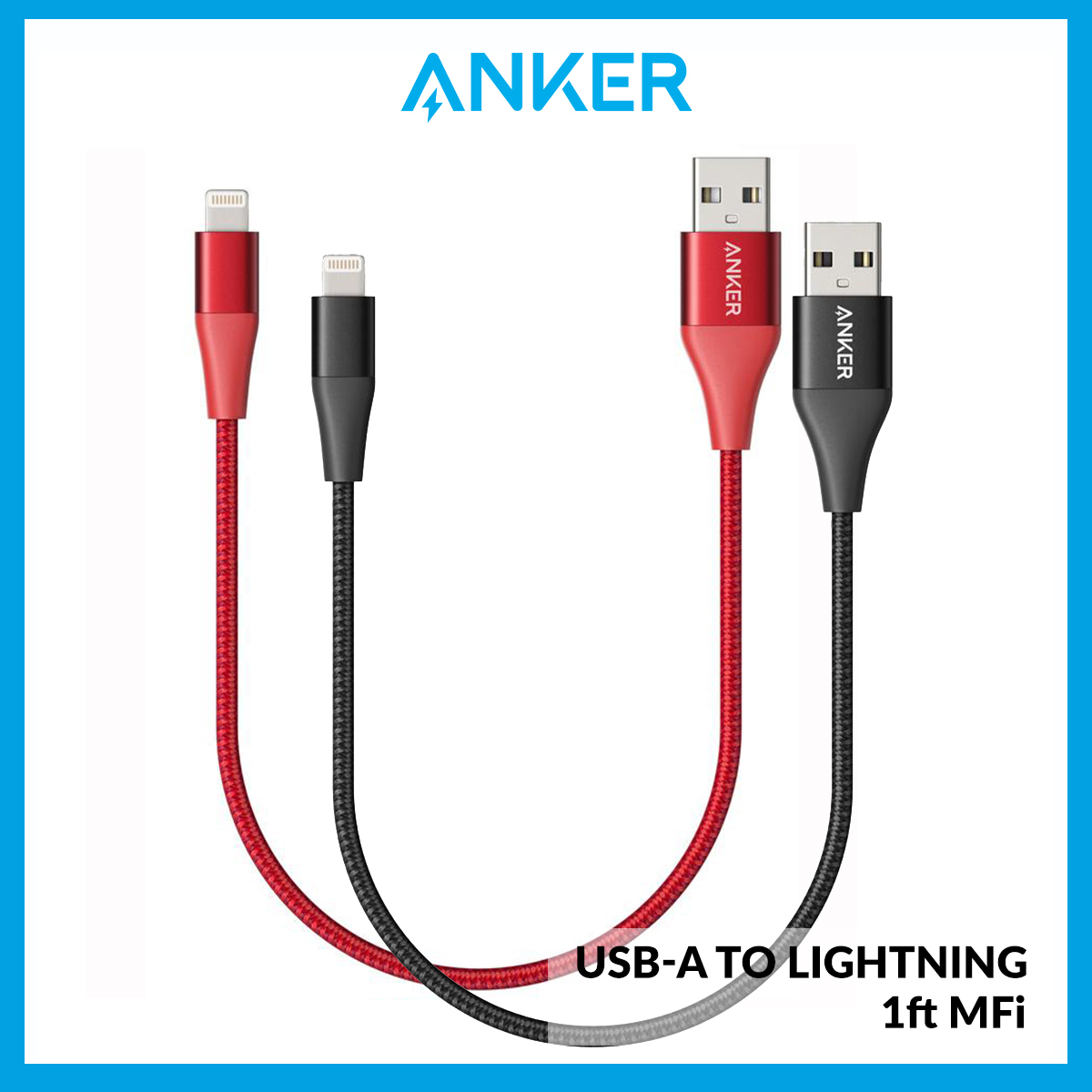 Anker PowerLine+ II Lightning Cable (1ft) MFi Certified for Flawless Compatibility with iPhone 13/12 Series/11/ 11 Pro/11 Pro Max/Xs/XS Max/XR/X / 8/8 Plus and More