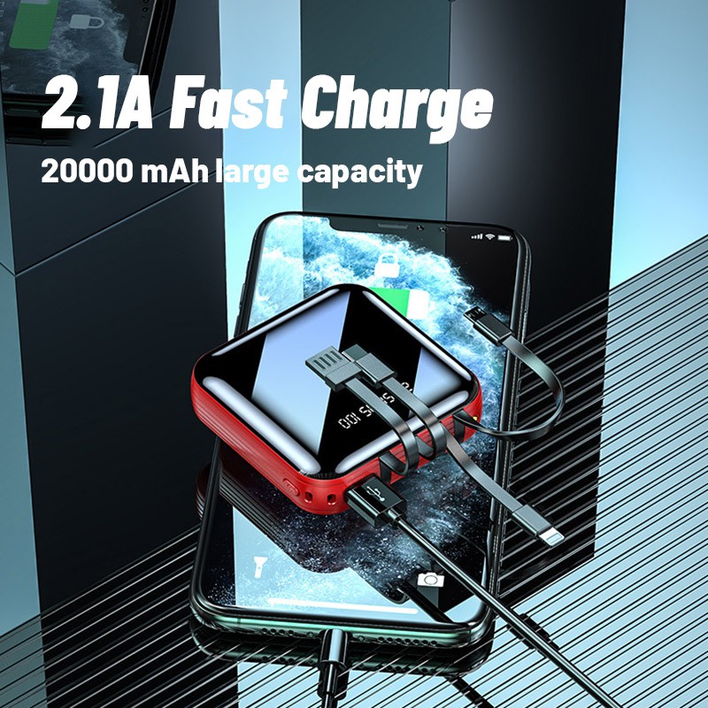 【SG】Mini power bank 20000mah Latest Fast Charging Built-in 3 Cables Digital Display Powerbank Portable External Battery Pack 快充充电宝