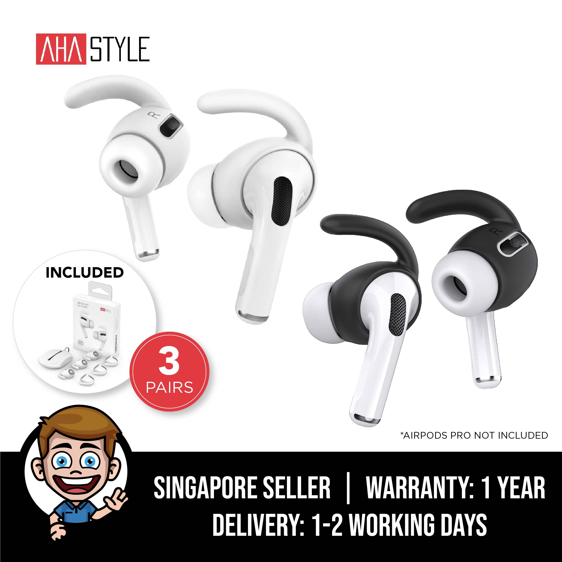 AhaStyle AirPods Pro Ear Hooks [Added Storage Pouch] Anti-Slip Ear Covers Accessories [Not Fit in The Charging Case] Compatible with AirPods Pro (White / Black)