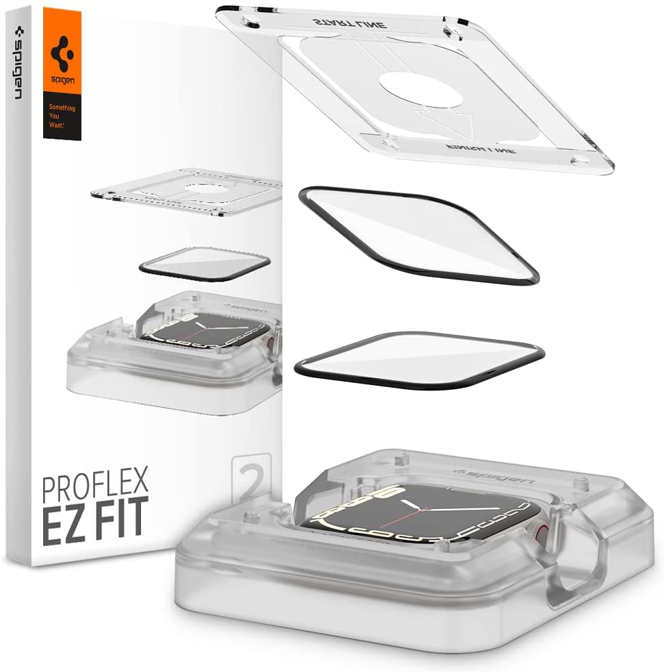 [2 Pack] Spigen Apple Watch Series 8 / 7 (45mm) Screen Protector ProFlex EZ Fit Tempered Glass Full Screen Coverage